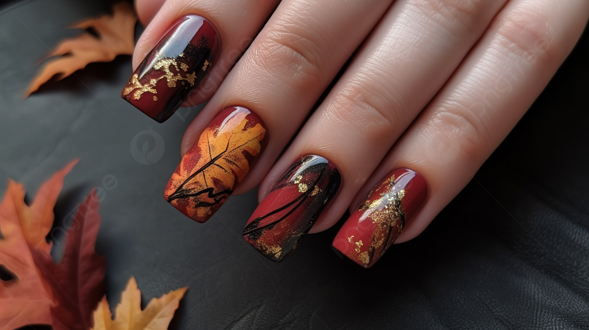 How to Draw Autumn Leaves on Nails